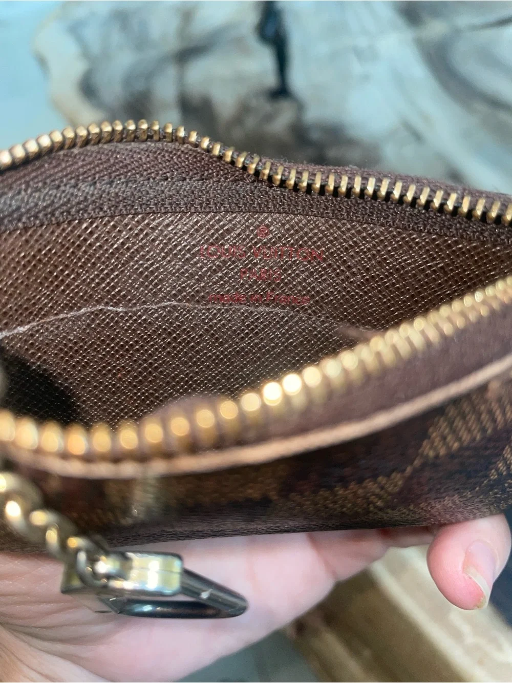 Louis Vuitton Damier key cles custom patch repaired zipper coin pouch